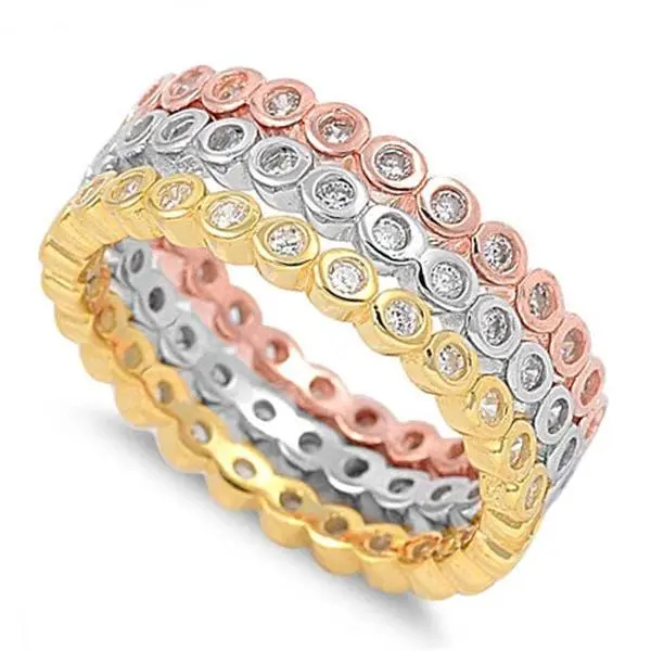 3 Rings Triple Tone Stackable CZ Ring