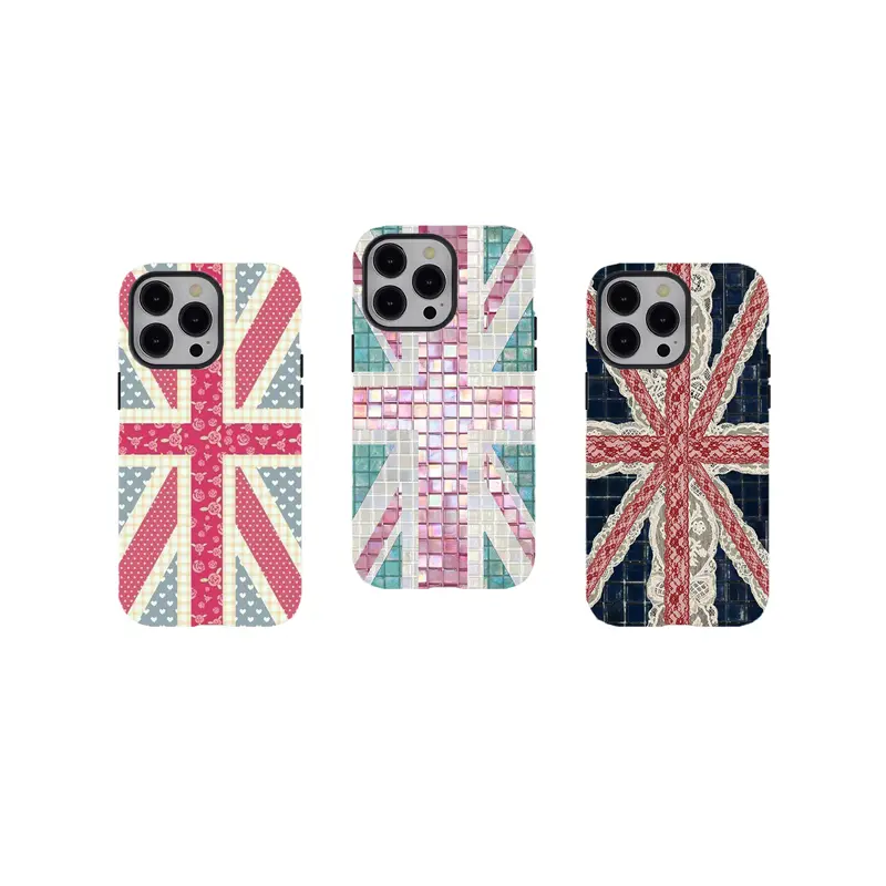 [2D design] [No magnetic]  UK Flag Phone Case,Patchwork Lace & Mosaic Aesthetic durable phone Cover,for iPhone 17 16 15 14 13 12 11 8 7 for Samsung Series,Shockproof Protective Dual-Layer design phone case,trending phone Cover,perfect gift for girl