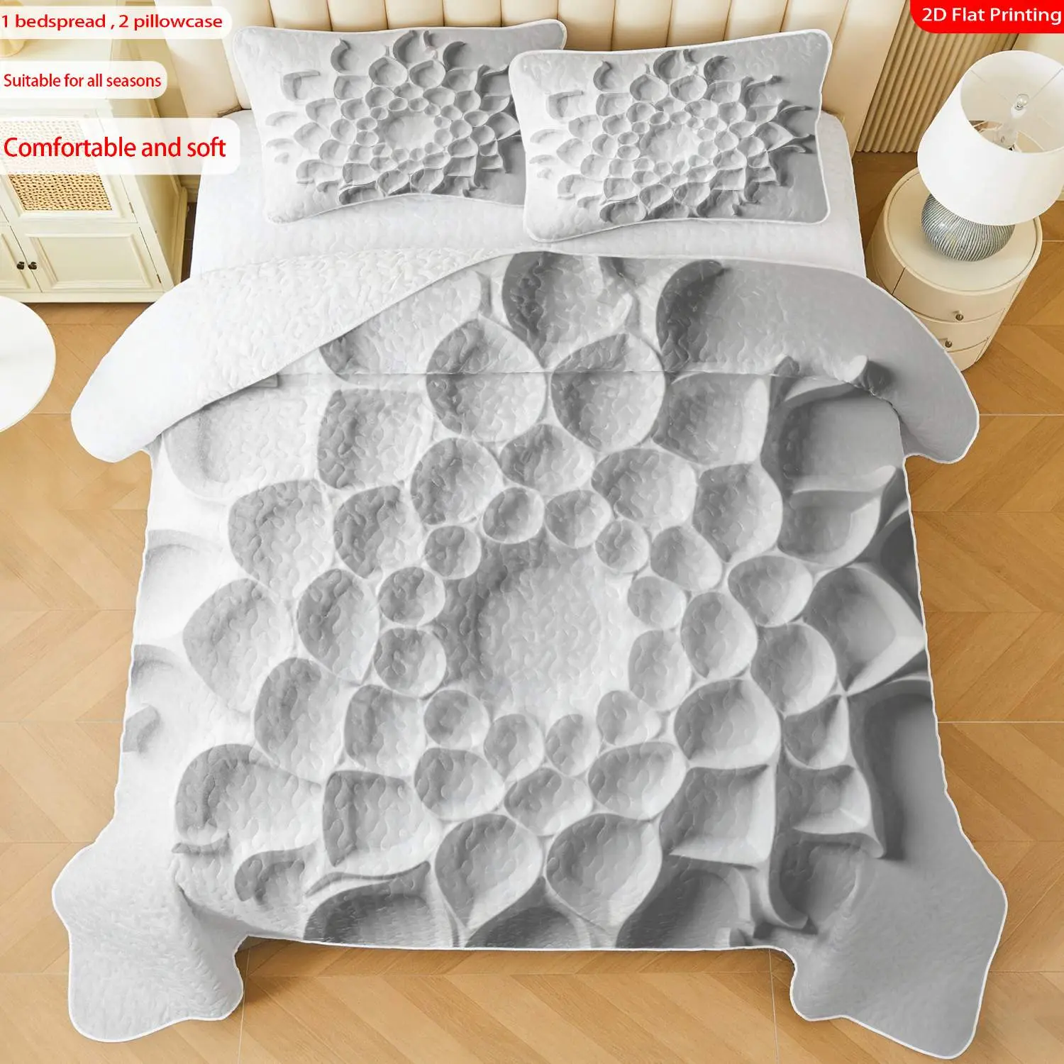 3 pcs, 2D Flat Print Geometric Mandala Pattern Modern Bedspread Set, Soft and Comfortable, Multiple Sizes Available, Suitable for Gifting and Daily Use, Ideal for Creating a Cozy Home Atmosphere(1 bedspread , 2 pillowcases)