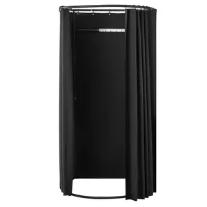 VEVOR Portable Dressing Room & Room Divider, Portable Wall Divider with Thick Polyester Curtains, Shading Curtain & Hook for Boutique & Outdoor Activities, 39x37x79 in (Black)