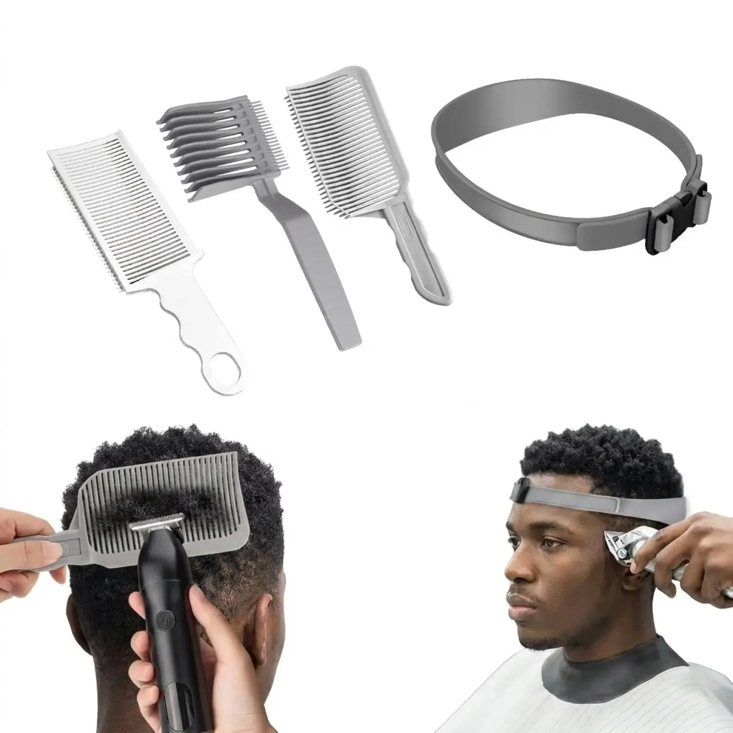 Men's Humwam 4-in-1 Heatless Hair Trimming Guides Set, Salon-Home Barber Haircare Equipment with Silicone Band & 2 Adjustable Guide Combs for Accurate Trims
