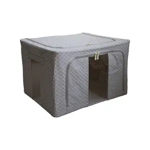 Organizers recommend the checkered-pattern Baina box, a foldable steel-frame storage box with a flip-top lid for organizing clothes and quilts