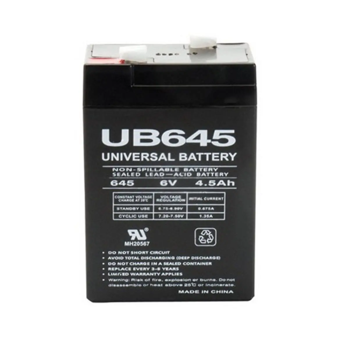 Universal UB645 Sealed Lead Acid Battery, 6V 4.5A Cold Cranking, 2-Pack for Sports & Outdoor Cycling Equipment, Ub645 Model, Cold Cranking Amps 4.5A