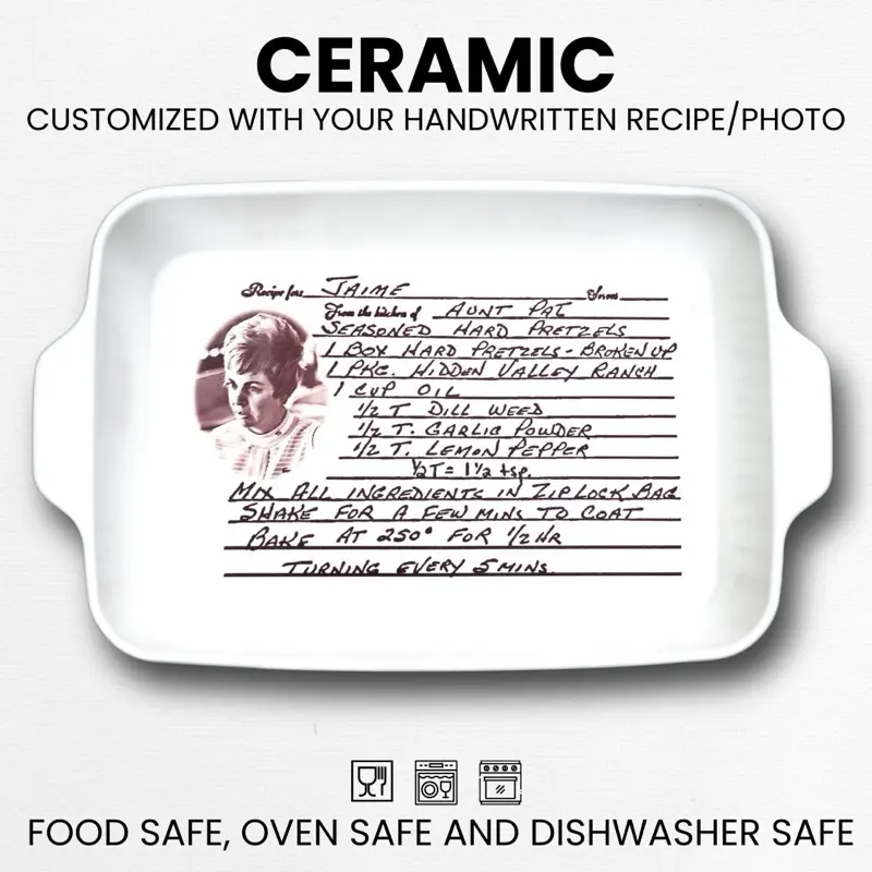 Personalized Handwritten Recipe Ceramic Plate Oven & Dishwasher Safe Heirloom Kitchenware Customizable with Your Recipe or Photo Perfect Gift for Weddings Mother’s Day & Holidays Family