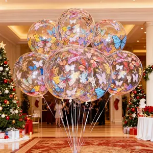 6-Pack Large Transparent Butterfly Print Wave Balls, Holiday Decoration, Party Decor, Perfect for Valentine's Day, Weddings, Christmas, New Year Parties