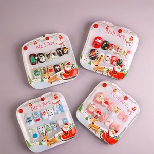 New Christmas Children's Nail Plate 3D Fake Nail Product Cute Snowman Santa Reindeer Design Nail Art Set for Festive Season