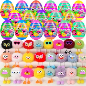 24 Pack Prefilled Easter Eggs with Plush Toy Keychains Easter Basket Stuffers, Egg Hunt Fillers, Party Favors & Gifts for Kids Boys & Girls