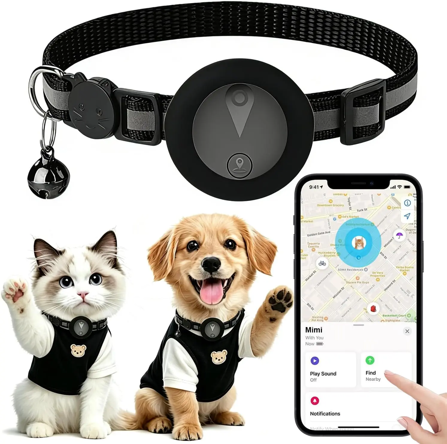 GPS Tracker For Cats And Dogs, Smart Collar With Real-time Location Tracking, No Monthly Fees, Compatible With IOS "Find My" Feature, Adjustable Pet Activity Tracker With 360-degree Reflective Strip, Suitable For Small, Medium, And Large Pets