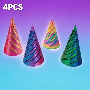 4pcs 6.6cm 3D Printed Stress Relief Cones, Trendy Colorful Rotating Toy, Adult Stress Reliever, Kids Educational Creative Toy, Office Desk Stress Relief Item