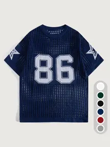 Men's Star Print Hollow Out Knit Top, Regular Fit Casual Fashion Short Sleeve Pullover for Summer, Men's Knitwear for Daily Wear