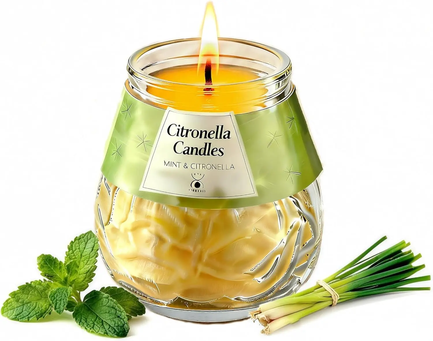 Citronella Candles for Home Decor, Smooth Glass Jar with Plant-Based Natural Wax, Mint Scent, Cotton Wick, 50+ Hours Long-Lasting Smoke-Free Burn, for Patio & Camping, Sohochic, Gift