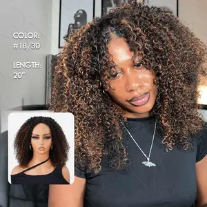QVR Highlight #1B/30 Kinky Curly V Part Wigs Human Hair Beginner Friendly No Leave Out Lace Front Afro HALF WIG TikTokShopBlackFriday