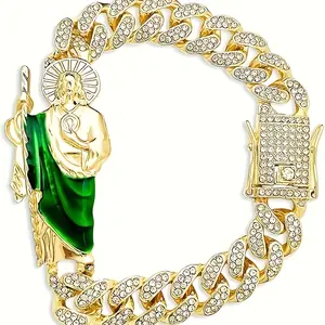 Cold Saint Jude Bracelet, Cuban Chain Bracelet with Saint Jude Pendant, Mexican Christian Men's Bracelet Bracelet jewelry is suitable for both men and women, and can be worn for both daily and special occasions