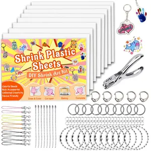 184pcs/200pcs Shrink Plastic Sheet Kit with Shrink Paper Keychain Set, 176pcs Keychains and Open Iron Rings, Handmade Keychain, Christmas Gift