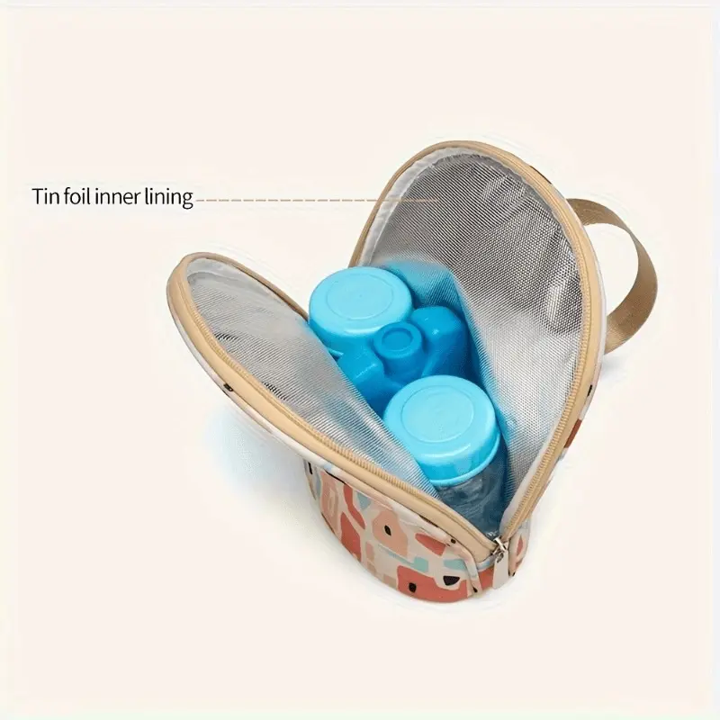 Portable insulated lunch bag for breast milk storage and snacks, mini round polyester insulated bag with aluminum foil lining, hand washable