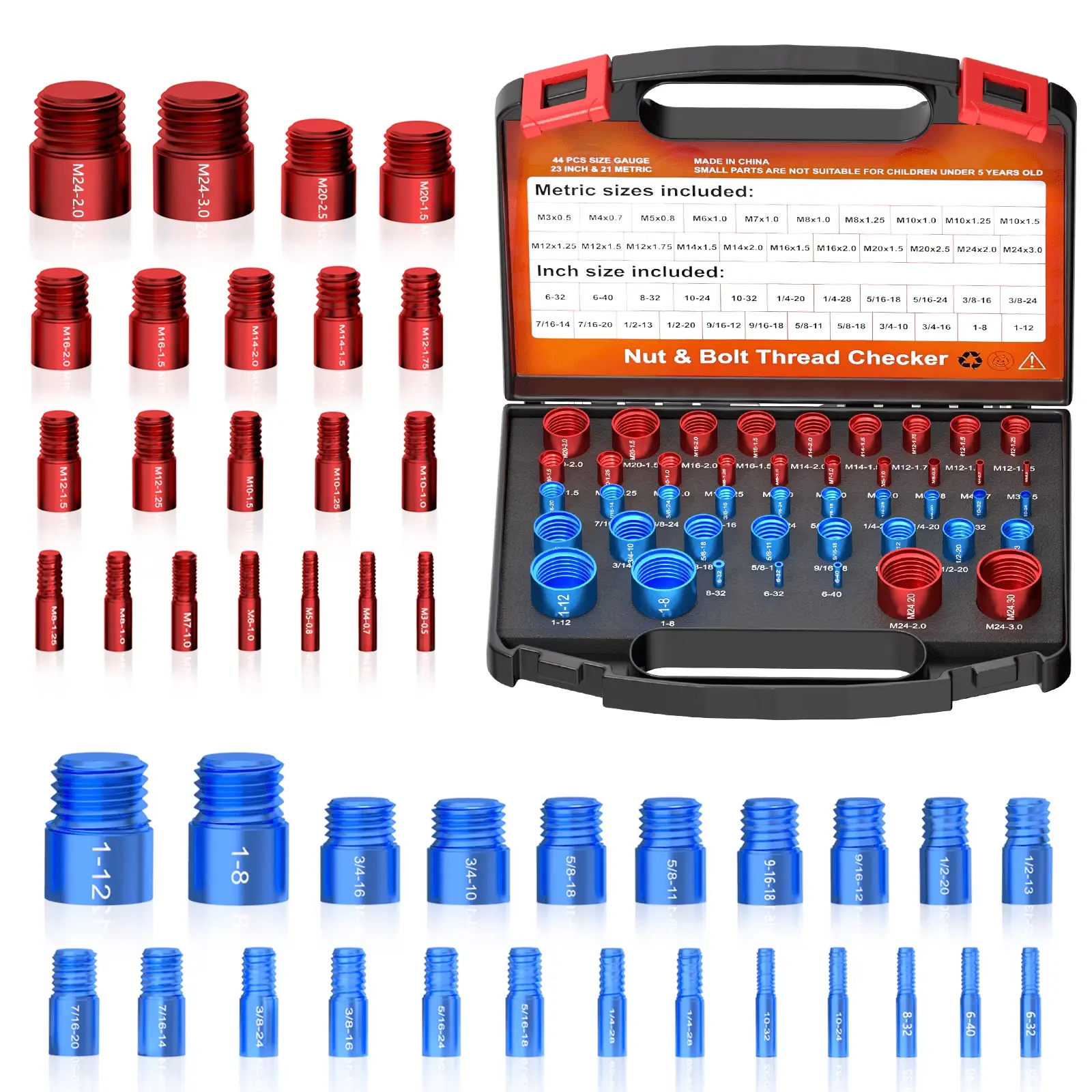 BURMONG 44PCS/52PCS Metric Standard Thread Checker Kit - 23 Standard & 21 Metric Bolts/Screws Size Finder Gauge, Visual Thread Checkers Speed Sizing for DIY Enthusiasts’ Work Tools & Tools and Gadgets