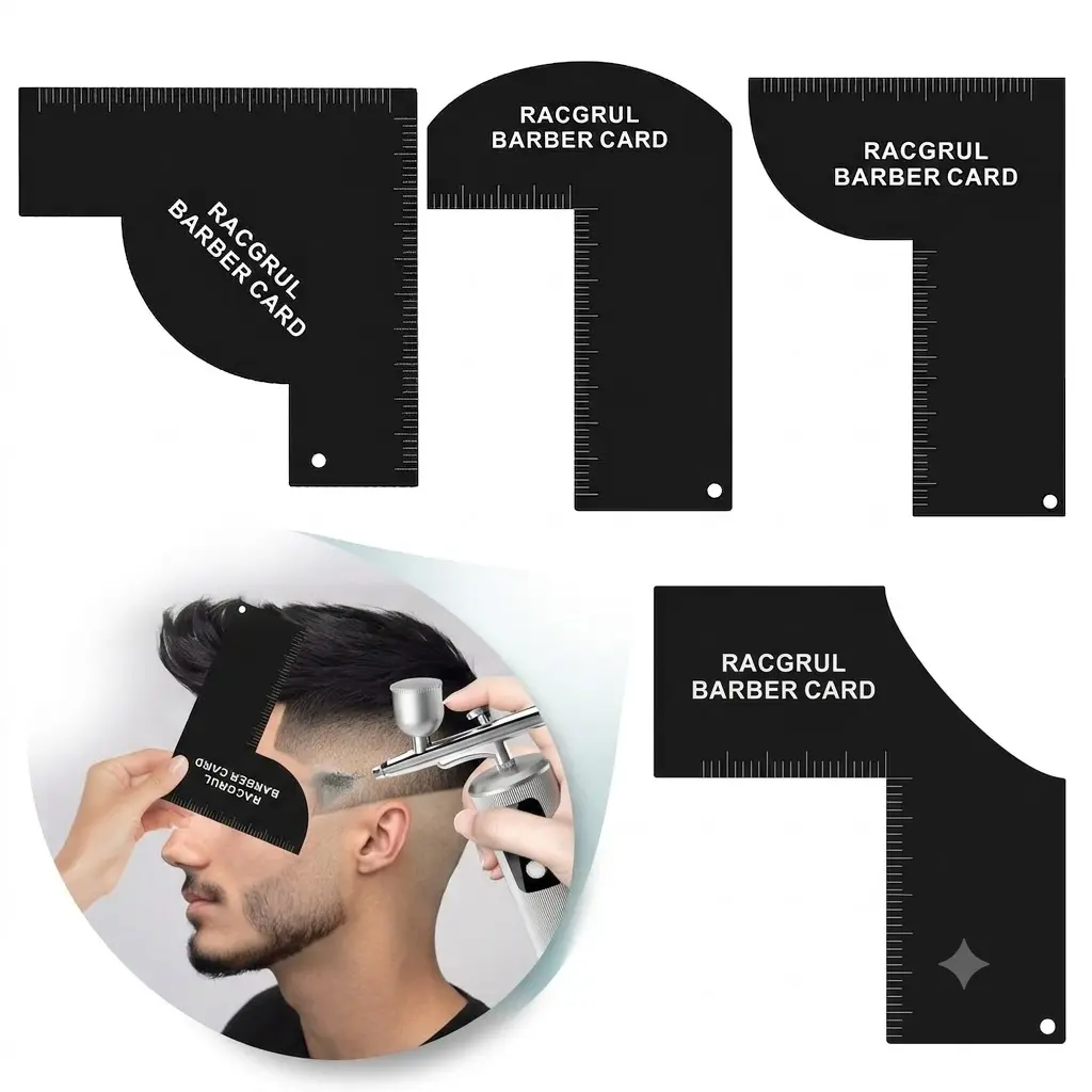 Enhancement Card for Barbers with Measurement Indicators, Reusable Hairline Shaping Tool, Beard Line Up Template, Color Spray Edge Line Up Tool, Easy to Clean Hairline Maker Guide for Barbers