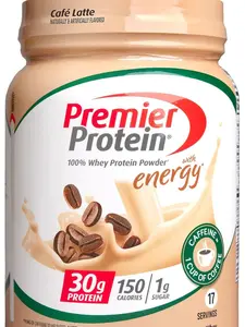 Premier Protein Powder, Cafe Latte, 30g Protein, 1g Sugar, 100% Whey Protein, Keto Friendly, No Soy Ingredients, Gluten Free, 17 Servings, 23.9 Ounce