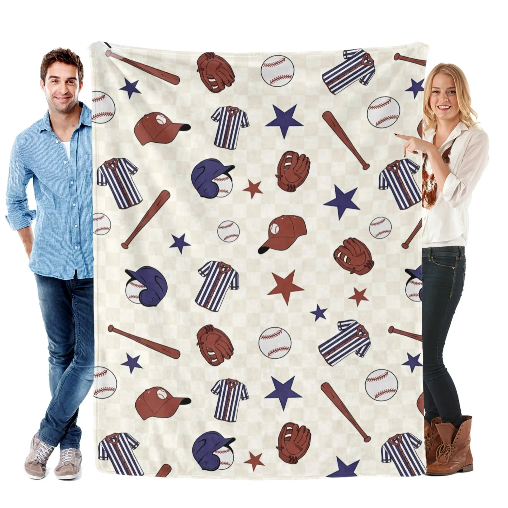 Retro Flannel Graphic Blanket Throw - 30x40inch/75x100cm, Ultra-Soft, Cozy Baseball Element Throws with Bat, Glove & Jersey Design, Ideal for Sports Fans, Gifting, Year-Round Snuggling
