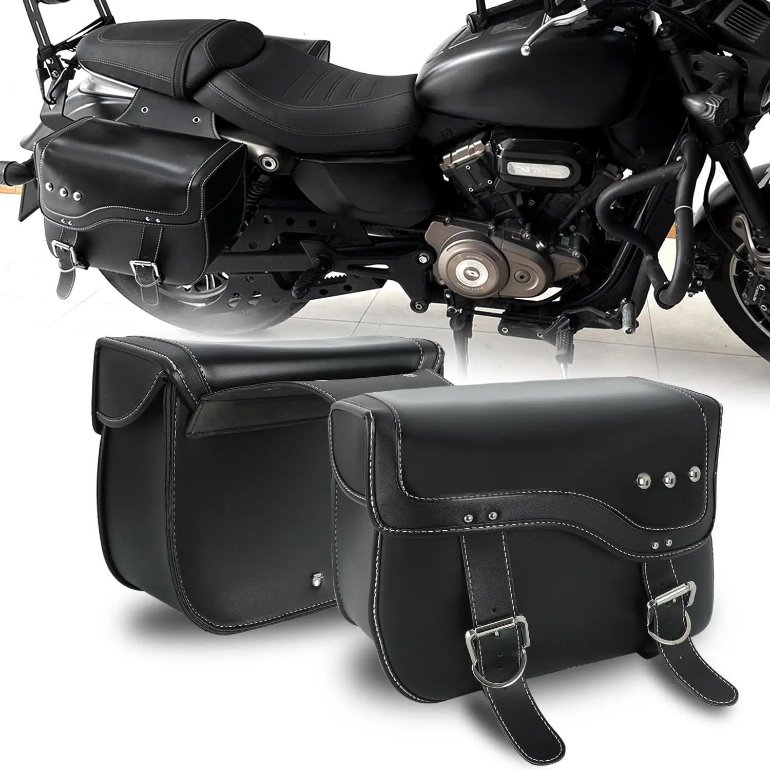 Saddle Bags Expandable Dual Rear Side Saddlebags With Large Capacity Waterproof Motorbike Saddlebag For Sportster Softail Shadow Dyna V-star