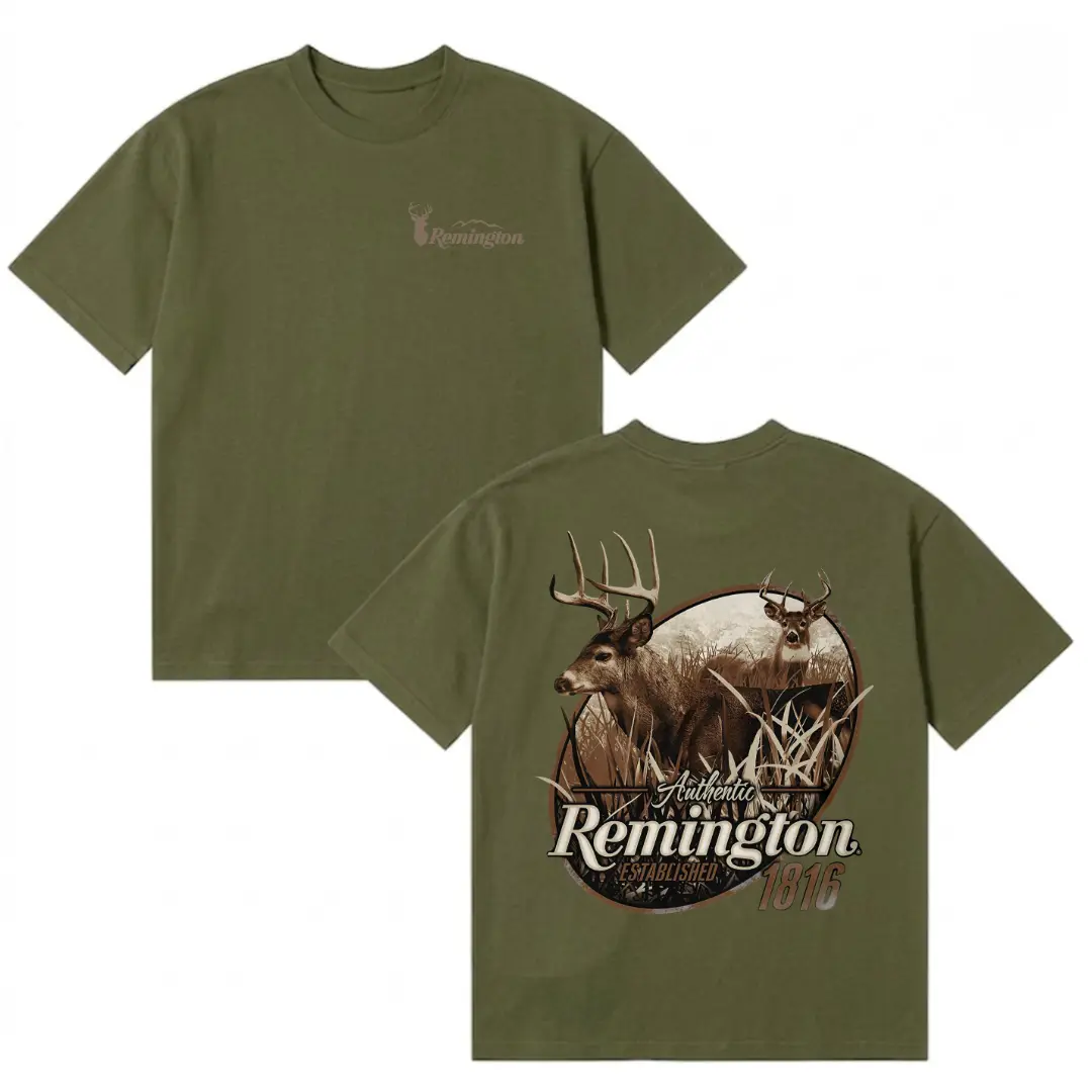 Remington 1816 Deer Hunting T-Shirt – Authentic Buck Graphic Shirt, Olive Outdoor Shirt