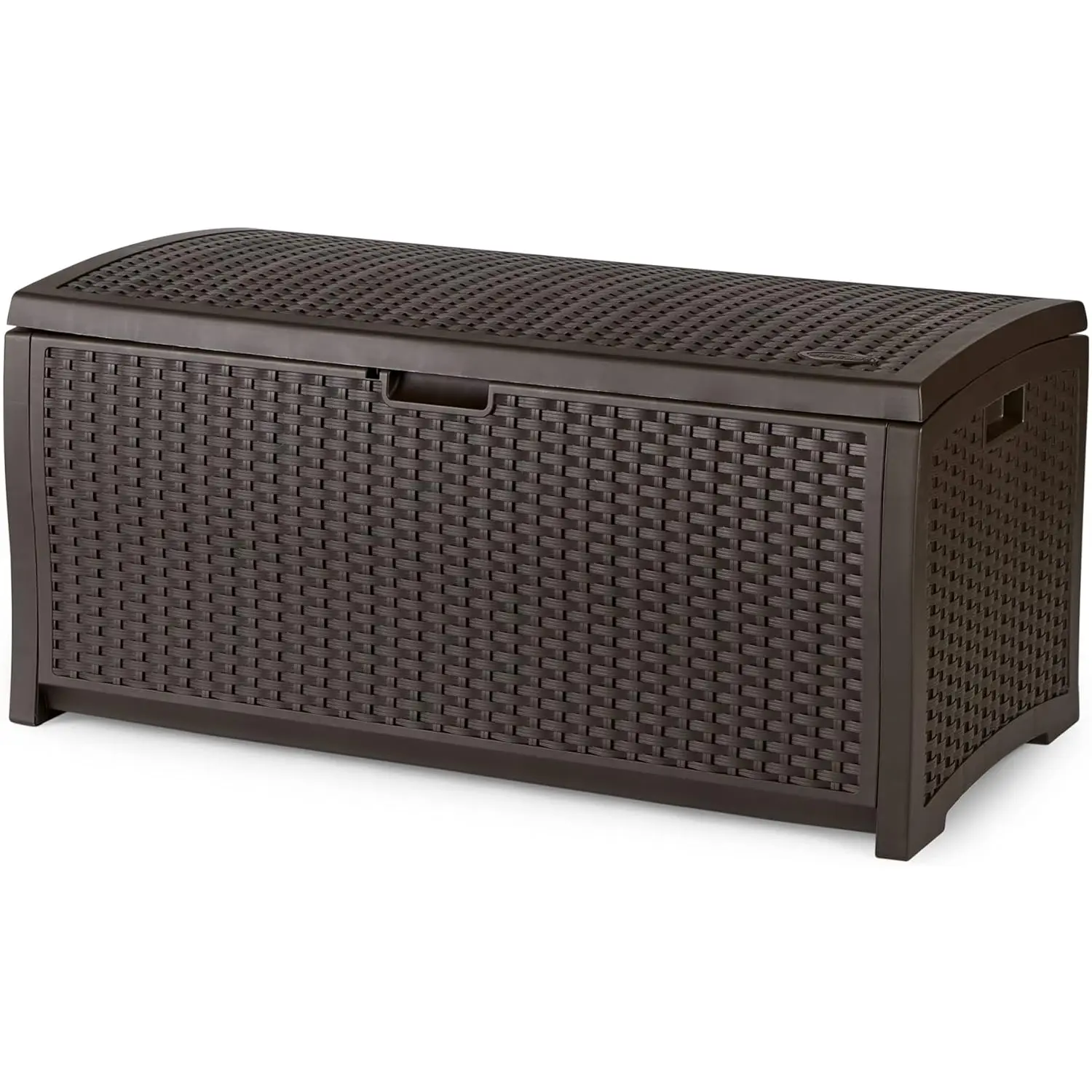 Suncast Outdoor Storage Box - 73 Gal Rectangular Weave Texture Deck Box, Tool-Free Assembly, Weather-Resistant Outdoor Bench, Heavy-Duty Lockable Lid for Poolside Cushions, Shoes