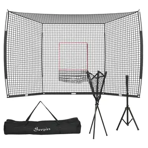 Soozier Baseball & Softball Training Net Set with 7.5'x7' Catcher Net/17'x5.5' Strike Zone, Adjustable Tee, Ball Caddy & Carry Bag for Hitting, Pitching, Batting Practice