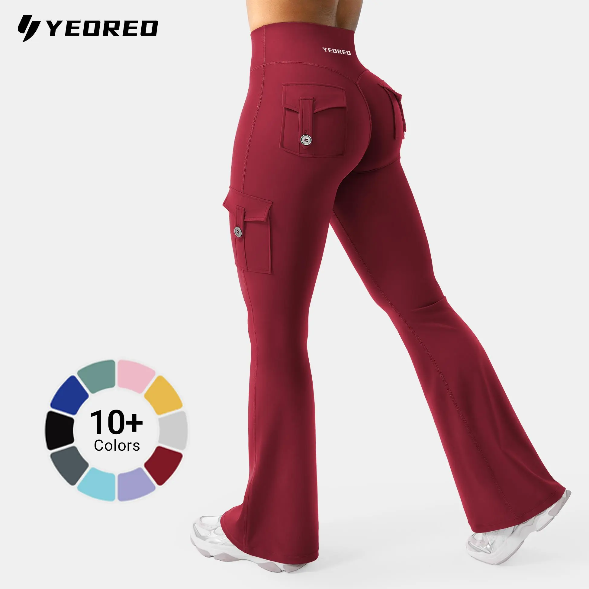 YEOREO CoreFlex Women's Workout Flare Leggings with Pockets Hidden Scrunch High Waisted Cargo Gym Yoga No Front Seam Leggings Flared Joggers Fitness Outfit Camouflage Sports Pants 75% Nylon 25% Spandex summerwins summerwins