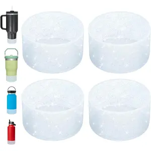 4Pcs/Set Glitter Silicone Boot for Stanley H2.0 30oz 40 oz &Hydro Flask 12-24 oz and Water Bottle Bottom of 2.9-3 in,Tumbler Boot Sleeve Bottom Protector for Stanley Cup Accessories,Christmas Party Gifts,Hand Tools Kits