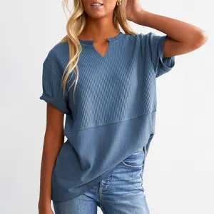 Shewin 2026 SummerVibes Pullovers Women's V-Neck Short Sleeve Solid Color Knit Fabric Soft for Casual Wear Shewin 2026 SummerVibes Pullovers Women's V-Neck Short Sleeve Solid Color Knit Fabric Soft for Casual Wear