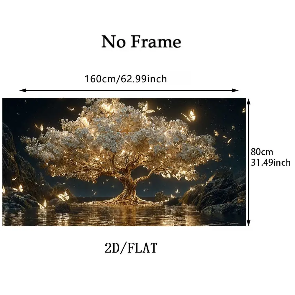 Unframed 2D Large Canvas Art Print - Elegant Glowing Trees, Butterflies, Starry Night Geometric Graphic Wall Decor, Living Room Dining Room Study Decor, Modern Home Accent, Ideal Housewarming Gift, Universal Fit, Artistic, Wall Art