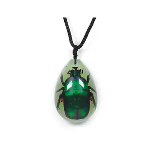 Glow In The Dark Pendant Necklace with Real Green Rose Chafer Beetle