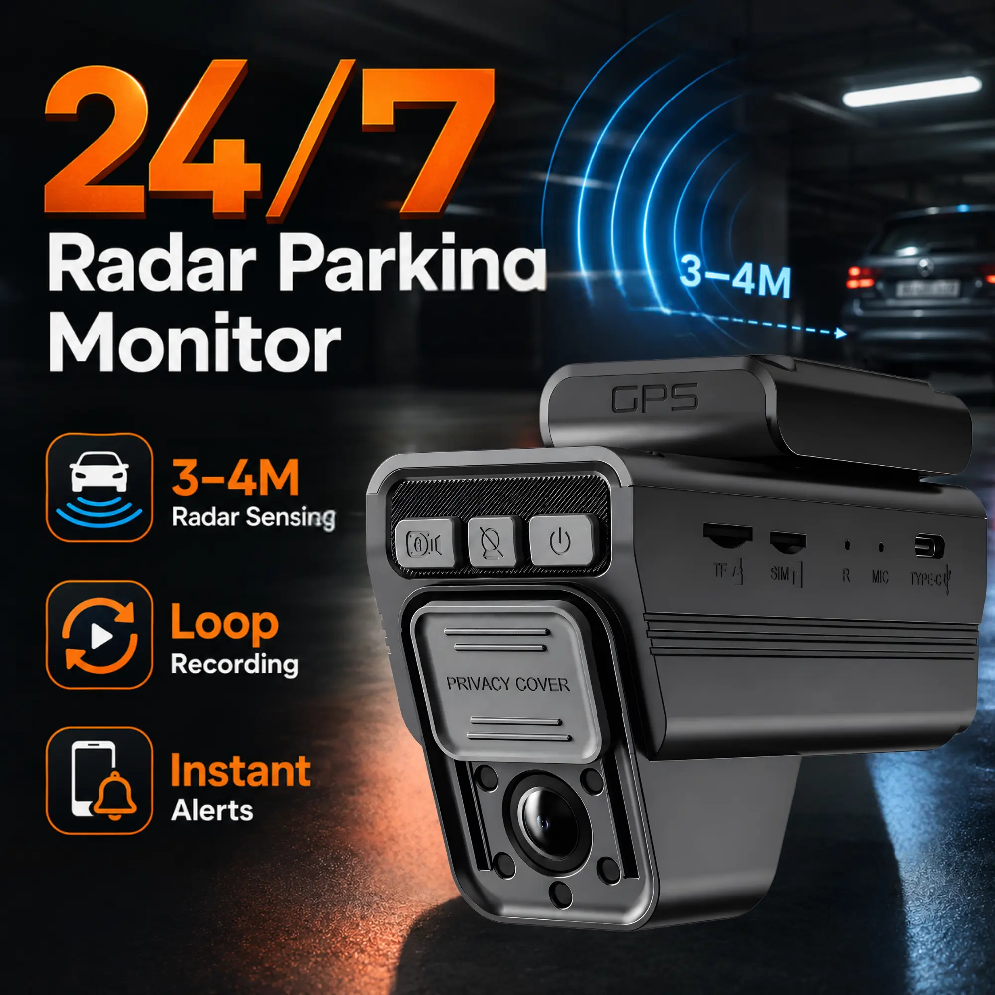 4G LTE Dash Cam for Parking Lots and Street Parking, App Live View, GPS Location, Phone Alerts, Privacy Mode and 32GB SD Card g-sensor