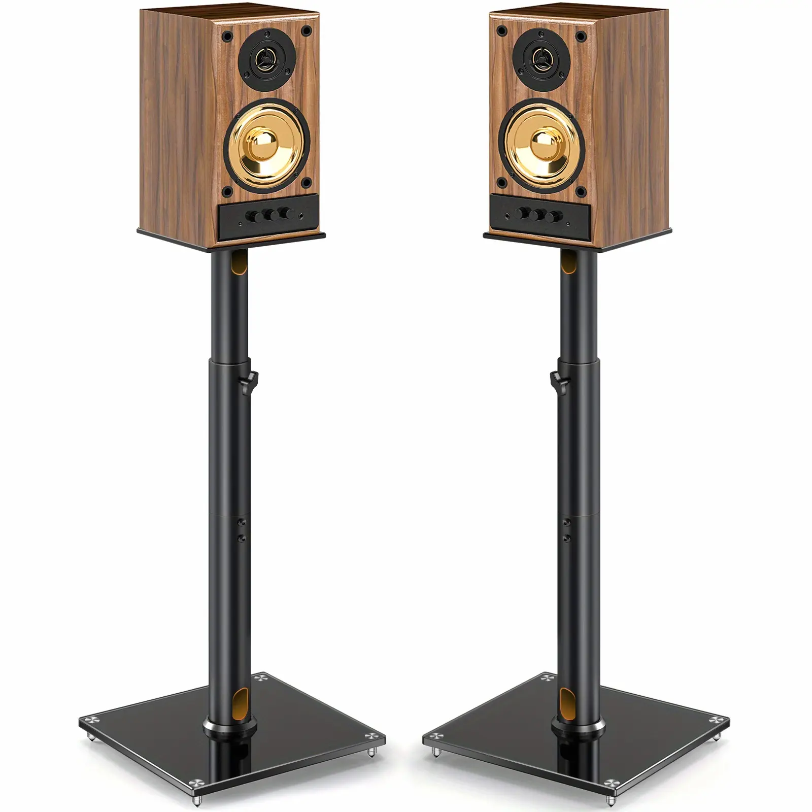 Rfiver Universal Speaker Stand for Surround Sound, 360 Swivel, Height Adjustable, Mounts From 32 to 43, with Cable Management, Bookshelf Speaker Stand Holds Up to 22LBS