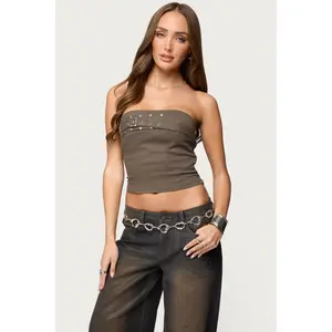 Nadiya Twill Belted Strapless Top