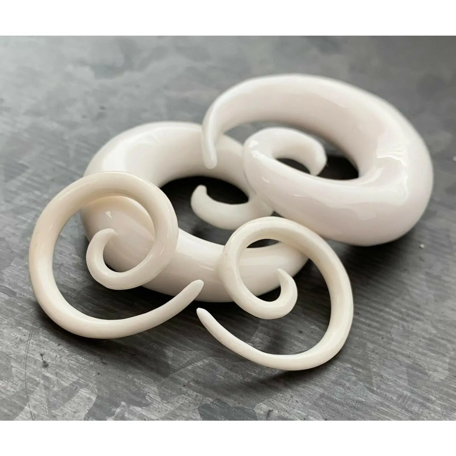 PAIR of Unique Organic Buffalo Bone Spiral Tapers/Plugs - Expanders - Gauges 8g (3mm) thru 00g (10mm)