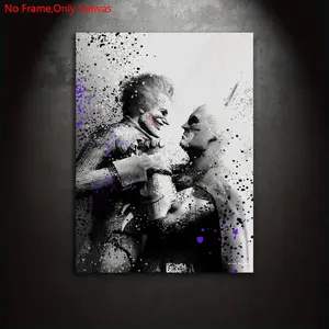 1 Piece/Set Frameless Canvas Painting Print Poster,Artwork,Classic Dark Comic Digital Abstract Splash Art,Arkham Asylum,Gift for Video Game Lovers,Ideal Gift for Bedroom,Bathroom,Office,Living Room,Dorm Hallway,Kitchen,Mural,Wall Decoration,Room Decor