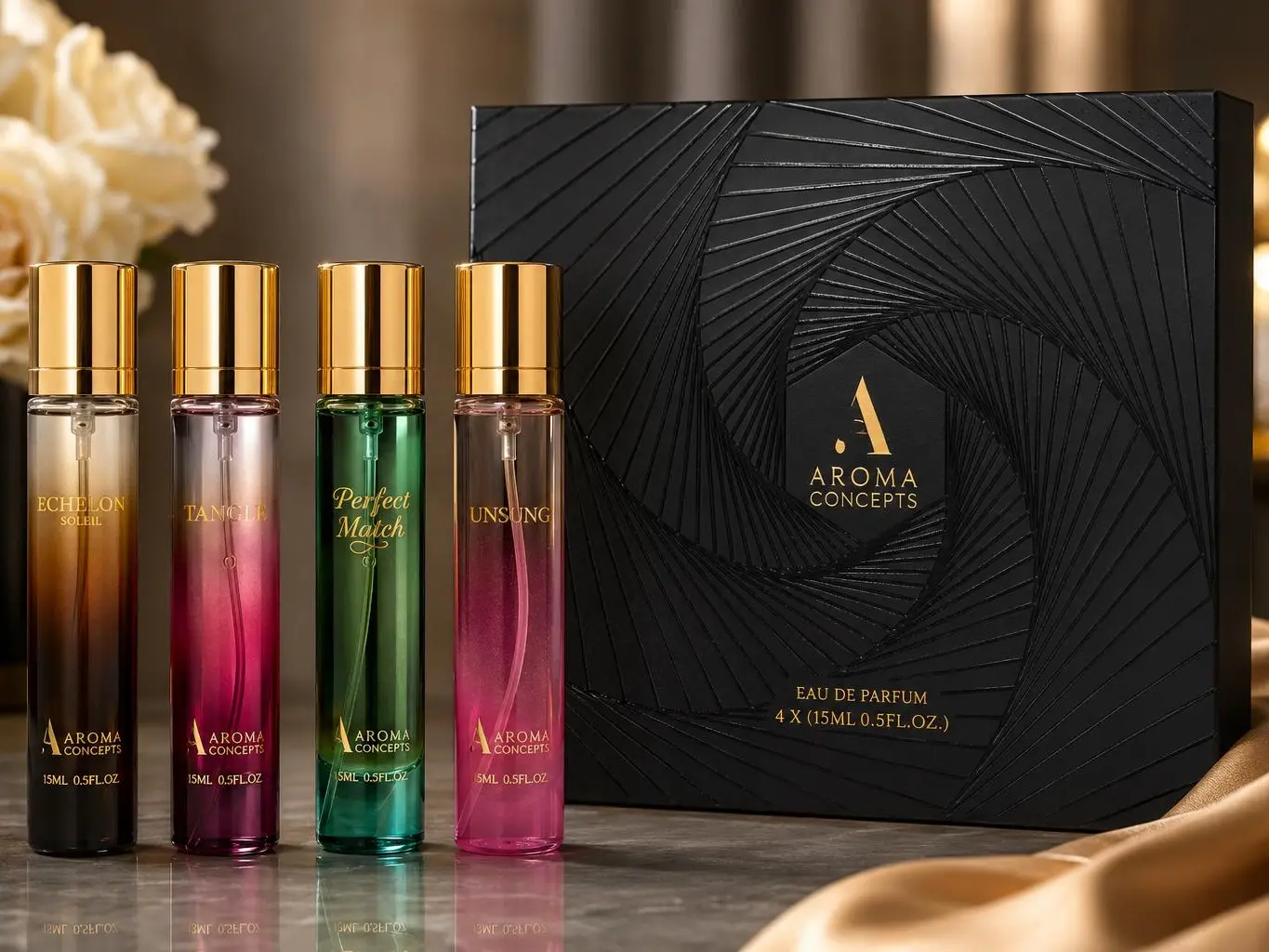Aroma Concepts Discovery Set 15ml 4pcs Fragrance Gift Set Entangle, Echelon Soleil, Pearfect Match, UNSUNG