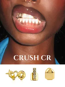 CRUSH CR Minimalist Single Tooth Grillz Set, Tooth Gems with 18K Gold Plating Multiple Designs Including Star, Heart, and CZ-Encrusted Styles Great for Brunch Dates, Girly Hangouts, Hip Hop Concerts, Club Nights, and Special Occasions
