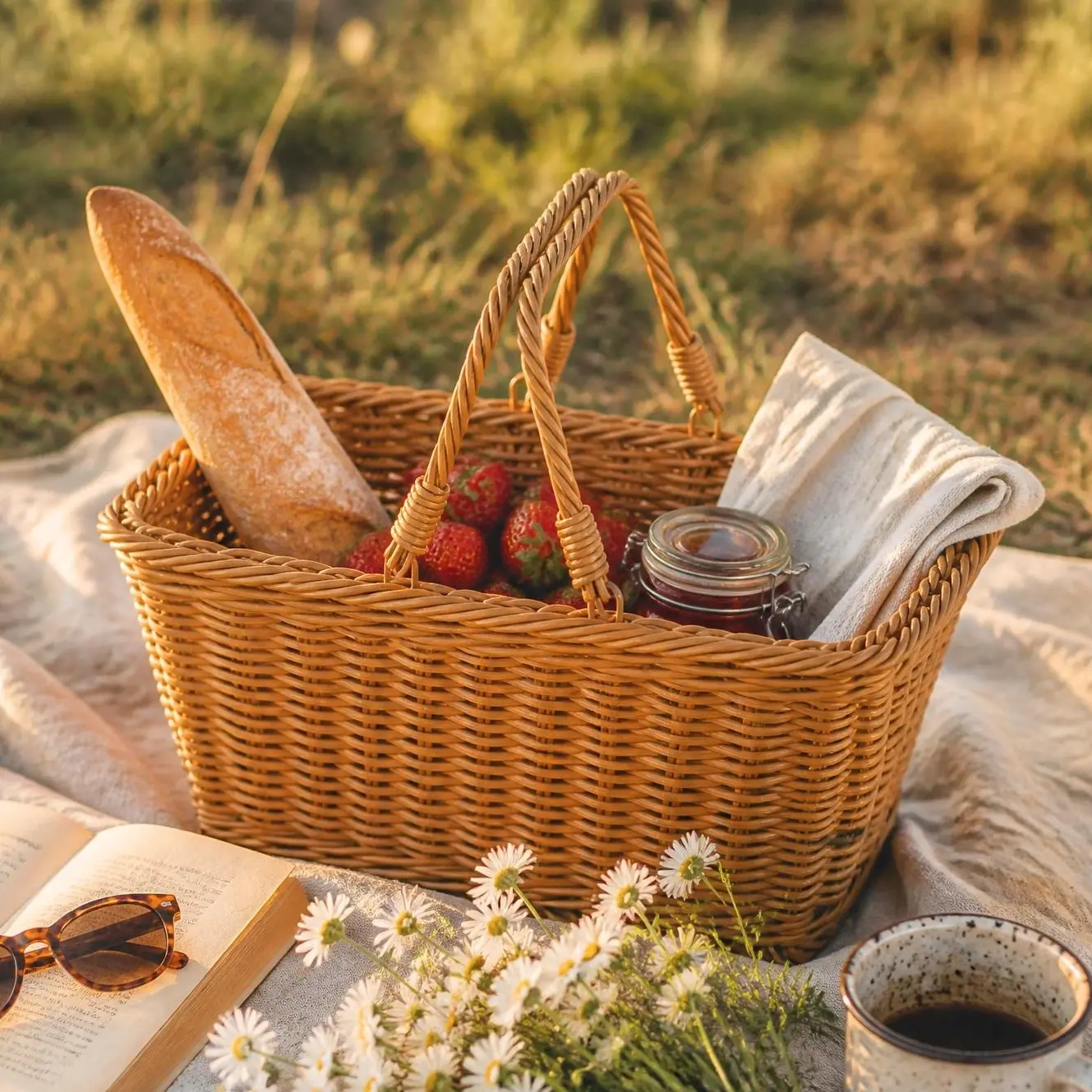 Plastic Rattan Handwoven Trapezoid Storage Basket - Flexible, Waterproof, Moisture-Proof, Durable, Drop-Resistant, Easy-Clean Home Organizer for Home Kitchen Fruit Snack Storage, Snack Serving, Versatile Use