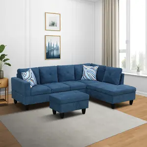 Blue Linen 3-Piece Living Room Sofa Set, Natural breathable blue linen fabric, modern minimalist style, high-resilience soft cushion, sturdy frame all-match home furniture for living room decor
