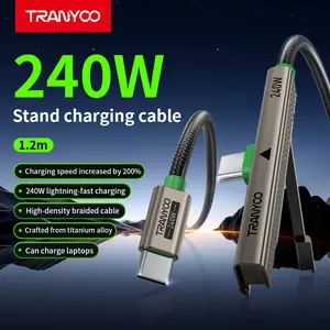 TRANYOO T-CC-10 240W USB C Charging Cable with Phone Stand, 2-in-1 Fast Charging Cord with 90° Elbow, 48-Braided Nylon, 480Mbps Data Transfer, Compatible with iPhone 15/16/17, MacBook, Laptop, Samsung Galaxy