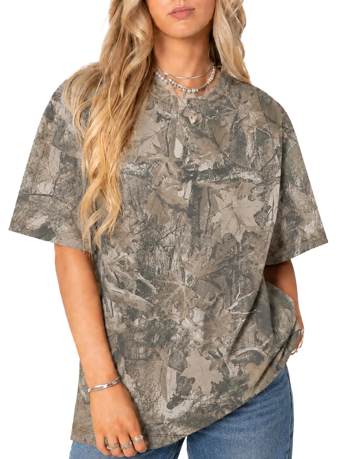 Camo Oversized Shirt Y2k Graphic Tees Crew Neck Loose Summer Tee Shirt for Women Unisex Camo Streetwear Casual Boho Soft Tops Womenswear