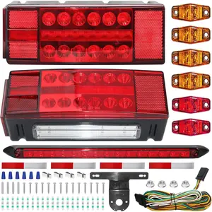 Boat Trailer Light Kit, IP68 Submersible LED Trailer Tail Lights with 3rd Brake Light Bar, Stop Turn License Side Marker Lights, 25FT Wiring Harness, DOT FMVSS108 for Over 80" Truck RV Camper2026