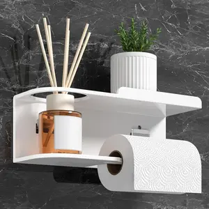 1pc Space-Saving Modern Wall-Mounted Toilet Paper Holder with Phone Shelf - Matte Black Corrosion-Resistant Bathroom Shelf Suitable for Small Bathrooms, Holds Phone & Toilet Paper, Easy Installation, Minimalist Storage, Sleek Design
