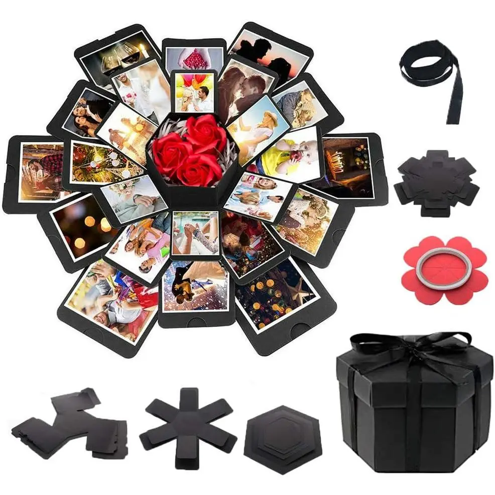 Explosion DIY Gift Set, Exploding Love Box for Couples, Sentimental Gift for Wedding, Birthday Party, Boyfriend, Girlfriend, Scrapbook Style Photo Album, Memory Box