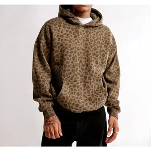 Leopard Print Hoodie |       Oversized & Cozy Cotton Blend Sweatshirt with Kangaroo Pocket Fabric Fit