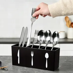 Transparent Plastic Silverware Organizer Box, 3 Compartment Cutlery Holder for Party Kitchen Counter, Spoon Fork Knife Storage Rack