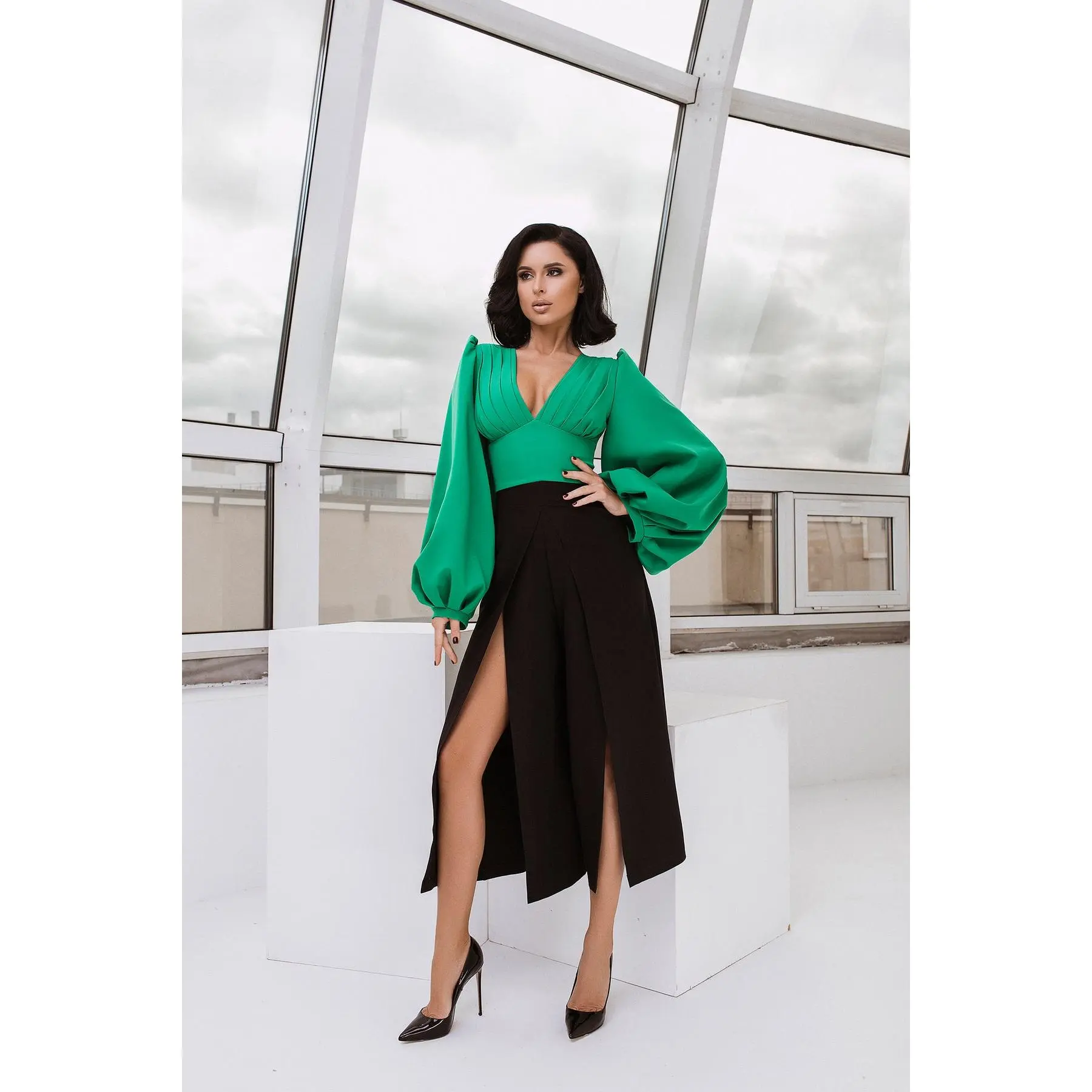 Black High Waist Slit Cuff Сulottes