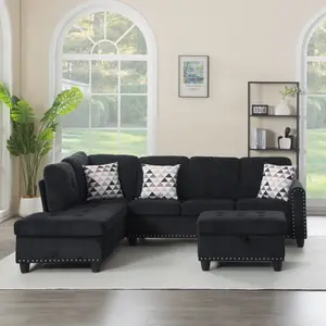 94.5” L-Shape Modular Sectional Sofa with Storage Ottoman & Cupholders, for Living Room, Bedroom, House